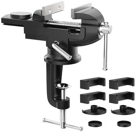 Housolution Universal Table Vise 3 Inch, 360°Swivel Base Bench Clamp Home Vise Clamp-On Vise Repair Tool Portable Work