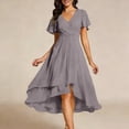 thumbnail image 2 of Uobin Women's Summer Chiffon Dress V Neck Ruched Short Sleeves Elegant Casual Party Dress for Outdoor Events And Daily Wear, 2 of 4
