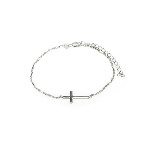 Eve's Addiction - Womens Sterling Silver Simple Sideways Cross Bracelet ...