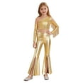 thumbnail image 2 of iiniim Girls Sparkly Dance Outfits Sequin Crop Top and Metallic Flare Pants Kids Hip Hop Disco Gold 16, 2 of 7
