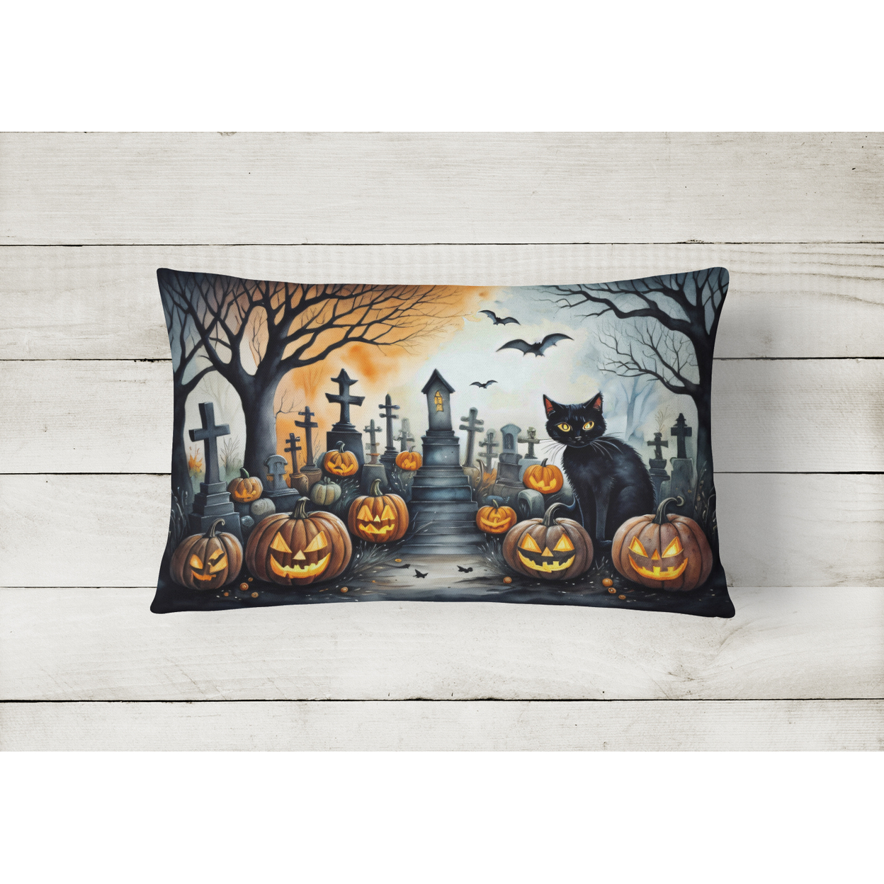 Carolines Treasures DAC2224PW1216 16 x 12 in. Unisex Black Cat Spooky Halloween Fabric Decorative Pillow