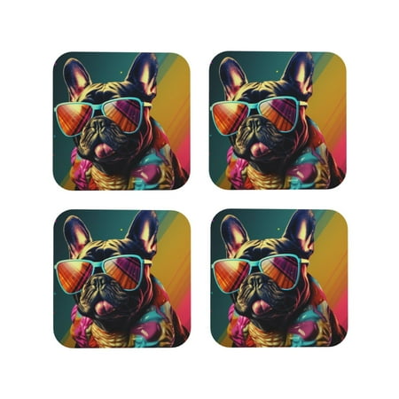 

Tideii Retro Bulldog Sunglasses for Leather Coasters 4 Pieces Anti-fouling and Anti-scalding Decorative Coasters Suitable for Restaurants Kitchens Coffee Shops-Square