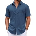 thumbnail image 1 of Camisa COOFANDY de lino de manga corta con botones, azul marino, para hombre, 1 of 6