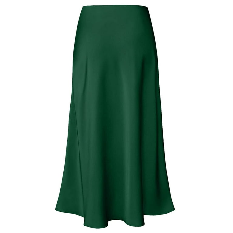 Amy Babe Women's Elegant Satin Midi Skirt High Waist Hidden Elastic Band  Flowy Skirts Work Skirts 