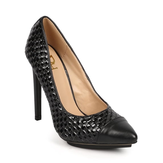 New Women Fahrenheit Sammy-03 Mix Media Woven Pointy Toe Single Sole Pump