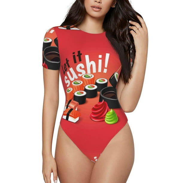 Balery Sushi Body de cuello redondo de manga corta para mujer Tops de manga corta Tops básicos-Medium