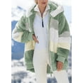 thumbnail image 4 of Womens Fuzzy Fleece Jacket Hooded Color Block Patchwork Cardigan Coats Outerwear with Pockets XL Green Female, 4 of 5