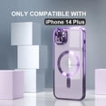 thumbnail image 2 of Magnetic for iPhone 14 Plus Case Compatible with MagSafe [Never Yellowing] [Military Grade Drop Protection] Full Camera Lens Protector Plating Soft Clear Phone Case for Women Girls, Purple, 2 of 7