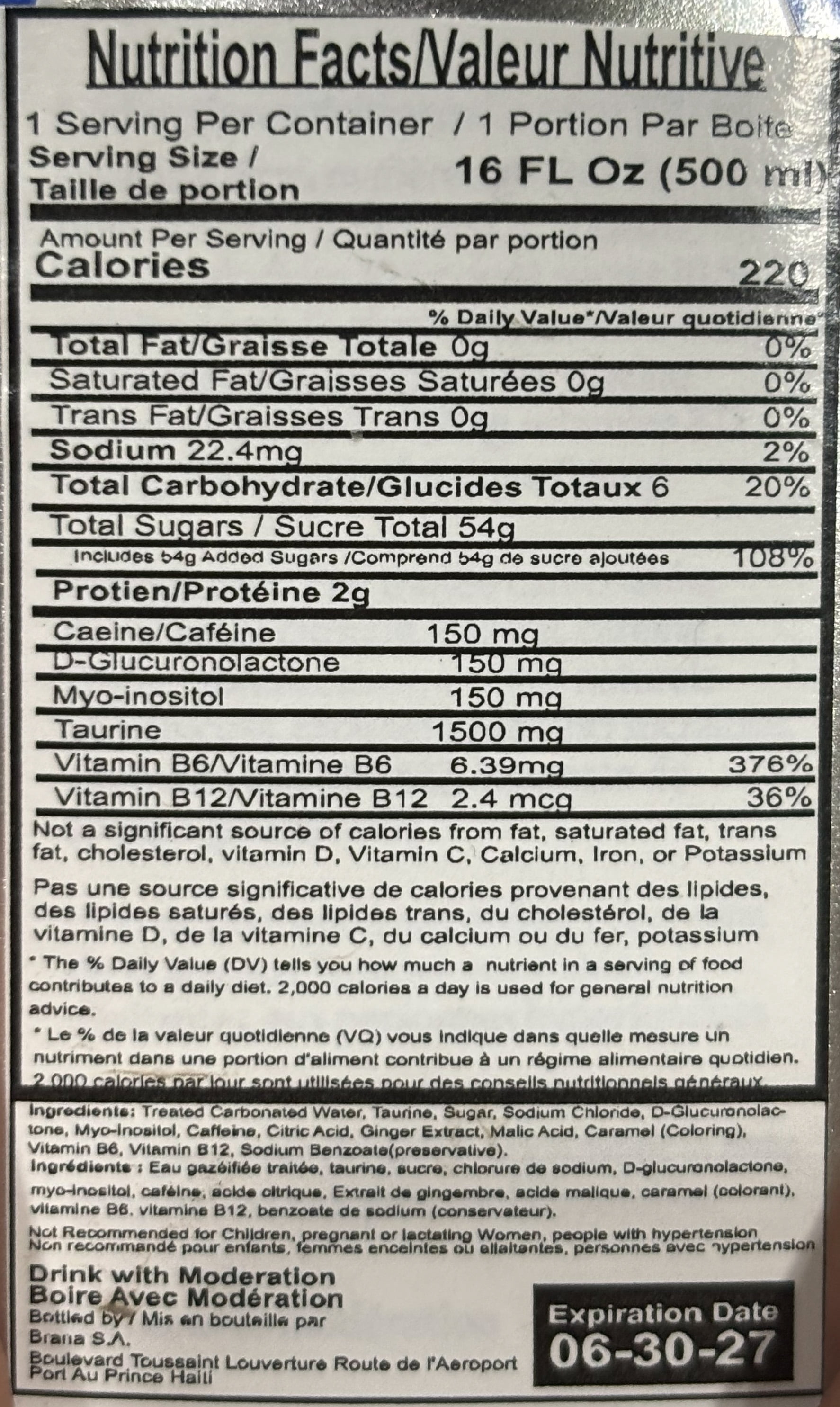 Toro Energy Drink, 16 FL Oz (500ml) Bottle, 6 Pack