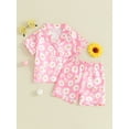 thumbnail image 2 of Gupgi Boys Girls Satin Pajama Set, Short Sleeve Button Down Daisy Print Tops Shorts Toddler Kids Lounge Outfit, 2 of 9