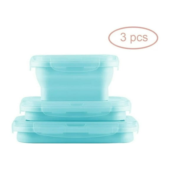 A*Homeist Collapsible Silicone Food Storage Containers Reusable Lunch Box with Lunch Bag, Medium Set of 3,Blue