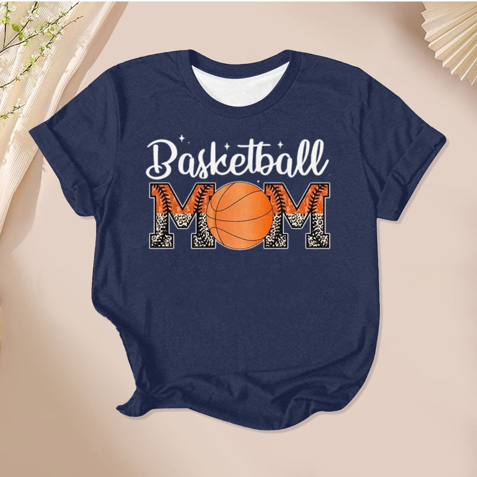 Active Tops Women Casual Tee With Mom Basketball Print Relaxed Fit Short Sleeve Top For Everyday Wear And Giving Women’s T-Shirts- Casual Gear Blue M