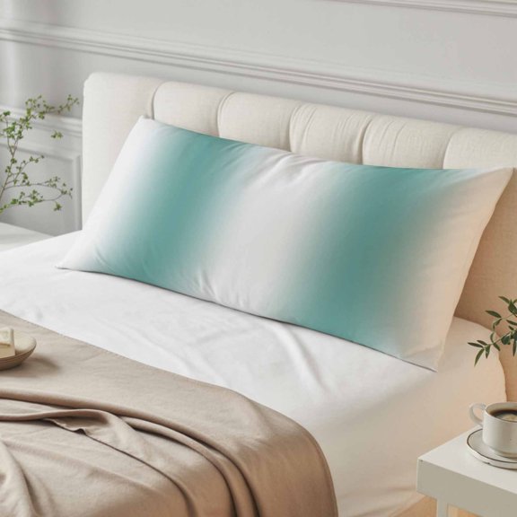 Aqua Teal White Ombre Body Pillow Cover, Pillowcase Protectors with Zipper, Breathable Decorative Throw Pillow Case Cover, Modern Abstract Art Farmhouse Gradient Pillow Shams for Couch Sofa 20x60Inch