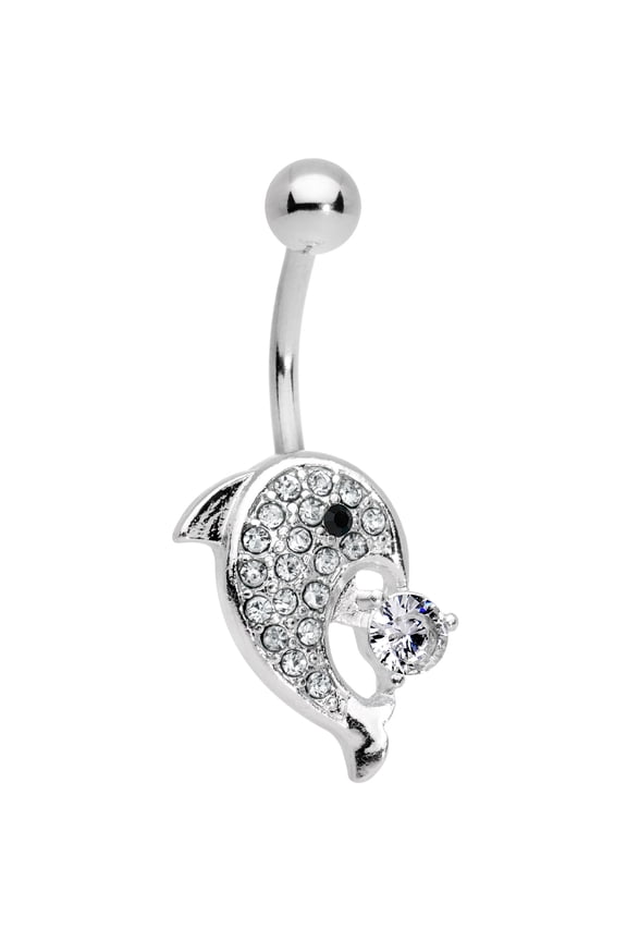 Steel Clear Accent Dolphin Belly Button Ring