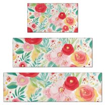 Pioneer Flower Floral Print Pattern Kitchen Rugs Sets Of 3,Kitchen Runner Rugs Non Skid Washable,Decorative Kitchen Floor Mats for Kitchen,Sink,Laundry,17"x30" 17"x47" 17"x59"