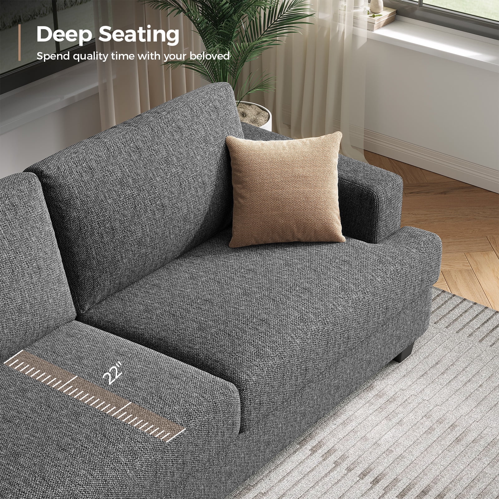BLAZANT 84” Loveseat Sofa, High Resilience Loveseat Sofa, Linen Fabric 2 Seat Sofa Couch with Wooden Frame& Upholstered Cushion, Modern Deep Seat Sofa for Bedroom Office
