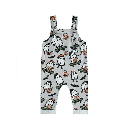 

Baby Boy Girl Autumn Halloween Jumpsuit Overalls Sleeveless Cartoon Print Romper