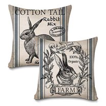 Faromily Vintage Farmhouse Bunny Throw Pillow Covers Retro Farm Rabbit Feed Home Dcor Cotton Linen Throw Pillow Case Cushion Cover 18" X 18" Set of 2 (Vintage Rabbit)