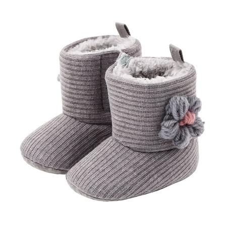 

Hemoton Baby Snow Boots Thicken Plush Winter Warm Snow Boots Knitting Wool Flower Decorative Prewalker Baby Shoe (Grey 11cm Style)