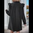 thumbnail image 4 of Vestido de Mujer de Larga con Cuello Alto Holgado y Costuras con Volantes Negro M, 4 of 9