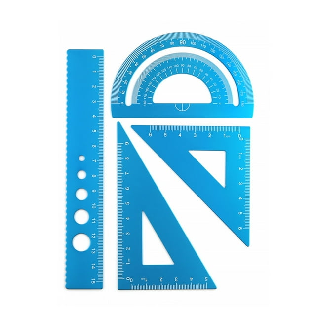 4 en 1 Règle en Métal Alliage d'Aluminium Règle d'Angle Tracteur Règle Triangulaire Ensemble d'Outils de Mesure Multifonctionnel Goniomètre Carré, Longue Durée