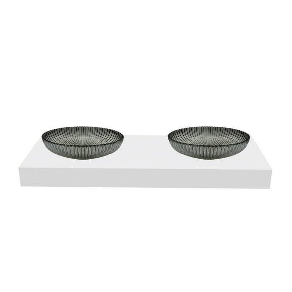 Lucine 21" Oval Decorative Black Vessel Glass Sinks With 60" White Base