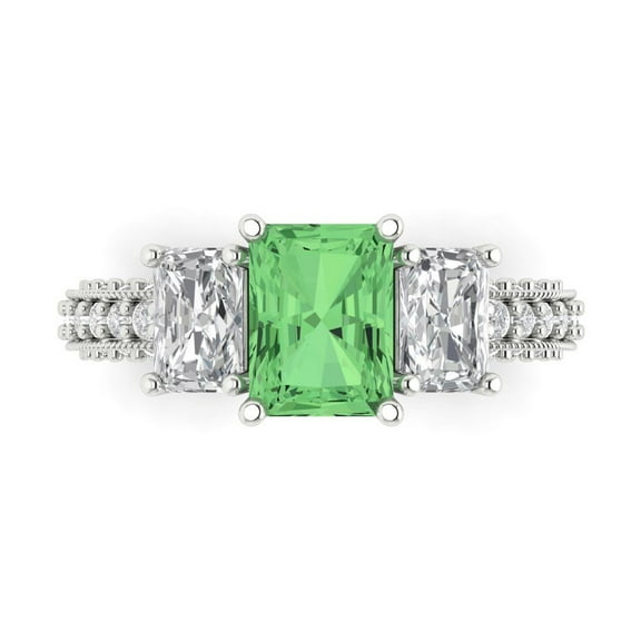 Clara Pucci 14K White Gold 3.61ct Green Three-Stone Ring for Women
