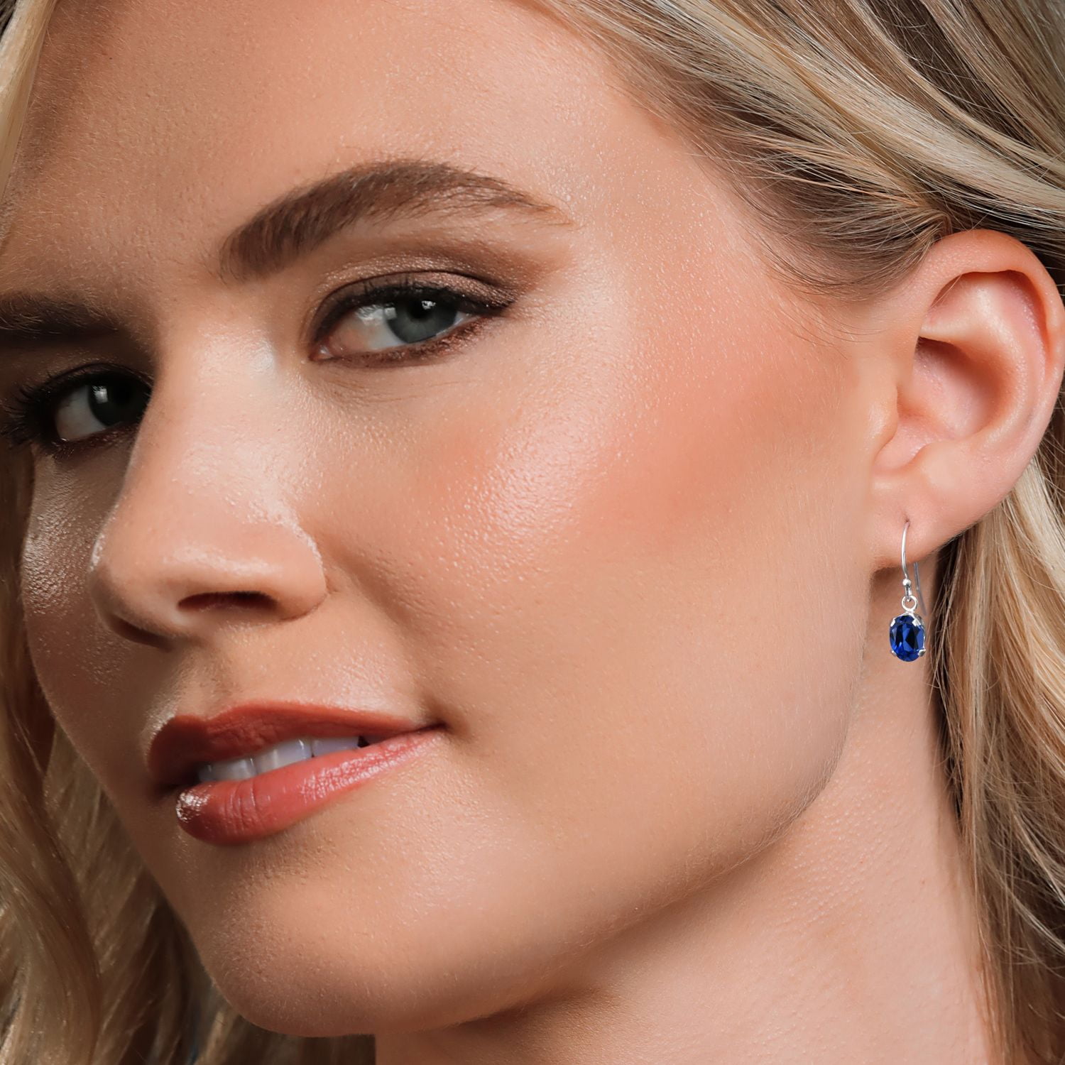 Gem Stone King 1.80 Cttw Blue Created Sapphire French Wire Dangle Hook Earrings for Women | 925 Sterling Silver | Gemstone September Birthstone | Oval 7X5MM