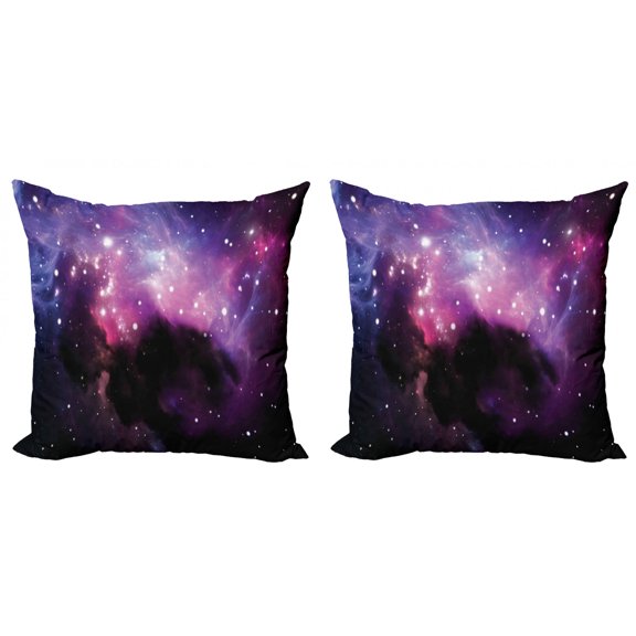 Ambesonne Space Throw Pillow Cover 2 Pack, Nebula Cosmos Image, 24", Purple Blue