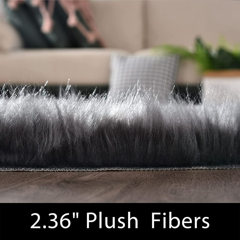 Latepis Sheepskin Faux Furry Black Cozy Rugs 8 ft. x 10 ft. Area Rug