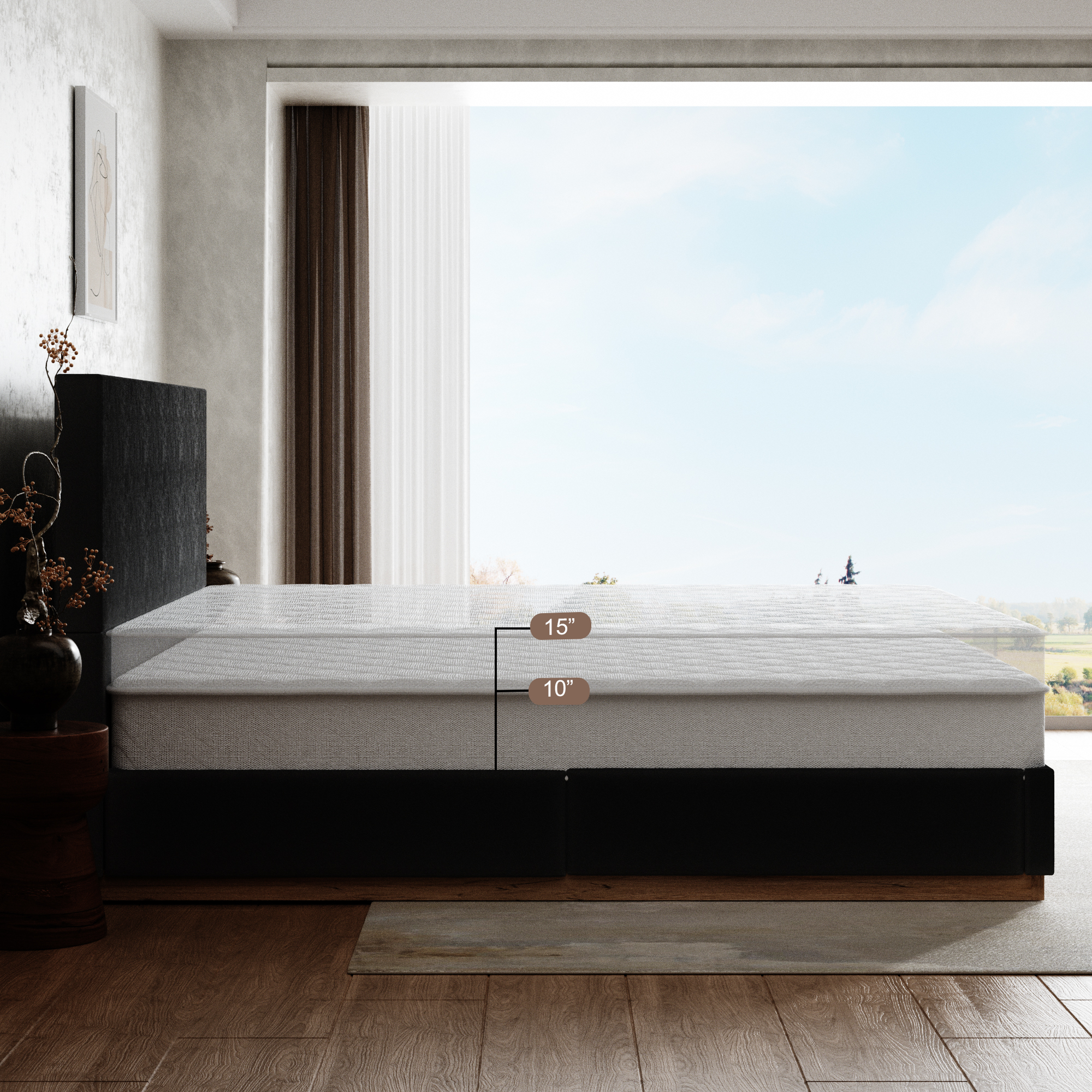 VIPLOV Full Size Bed Headboard with Headboard, Upholstered Bed Frames, Black