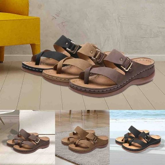 Orthopedic Sandals for Women Walking Slippers with Arch Support Anti-Slip Breathable Sandal Vintage Slip On Thong Flip Flop