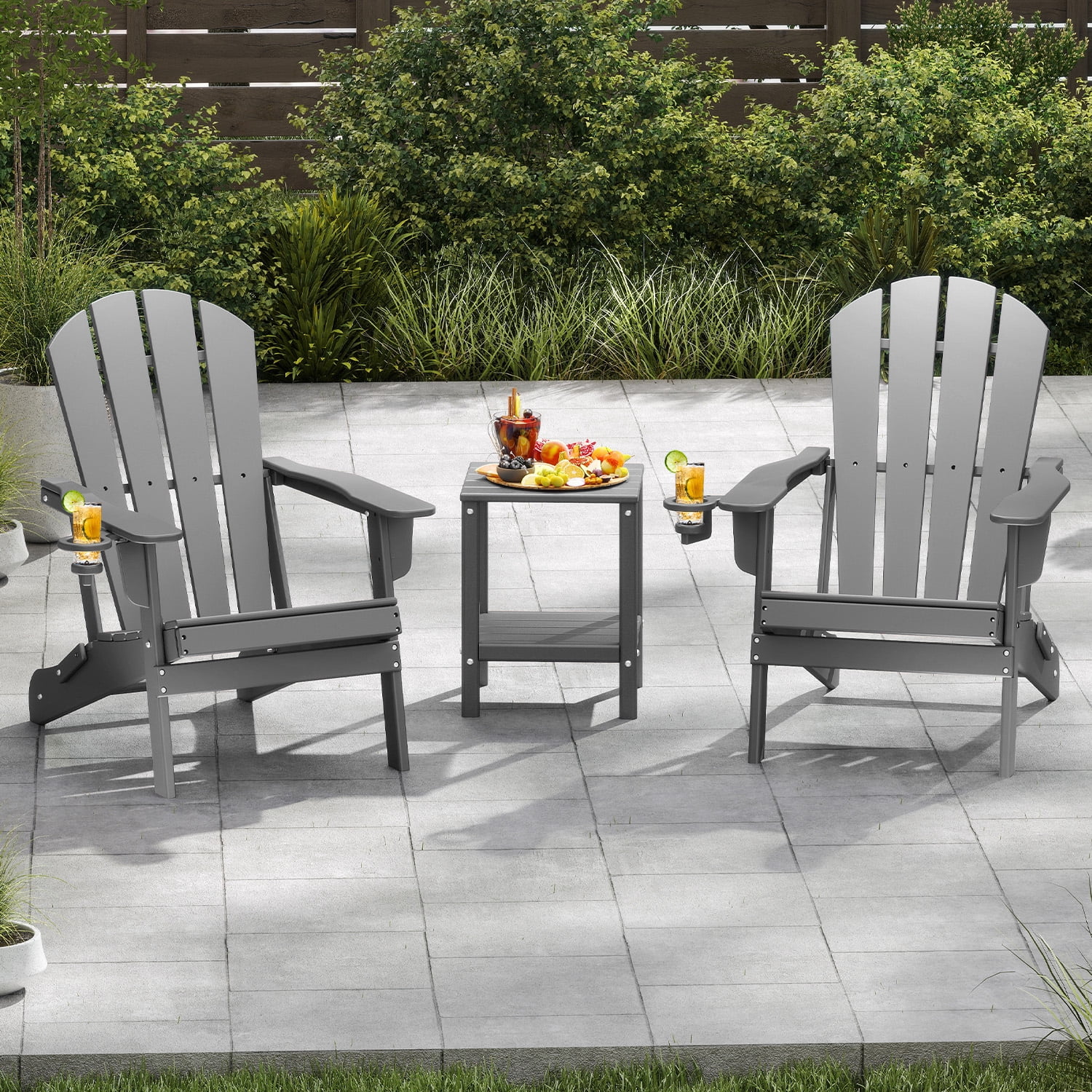 FODINGHILL Folding Adirondack Chair Set of 2,HDPE All Weather Fire Pit Chairs,Outdoor Plastic Chairs for Patio Porch Garden,Grey