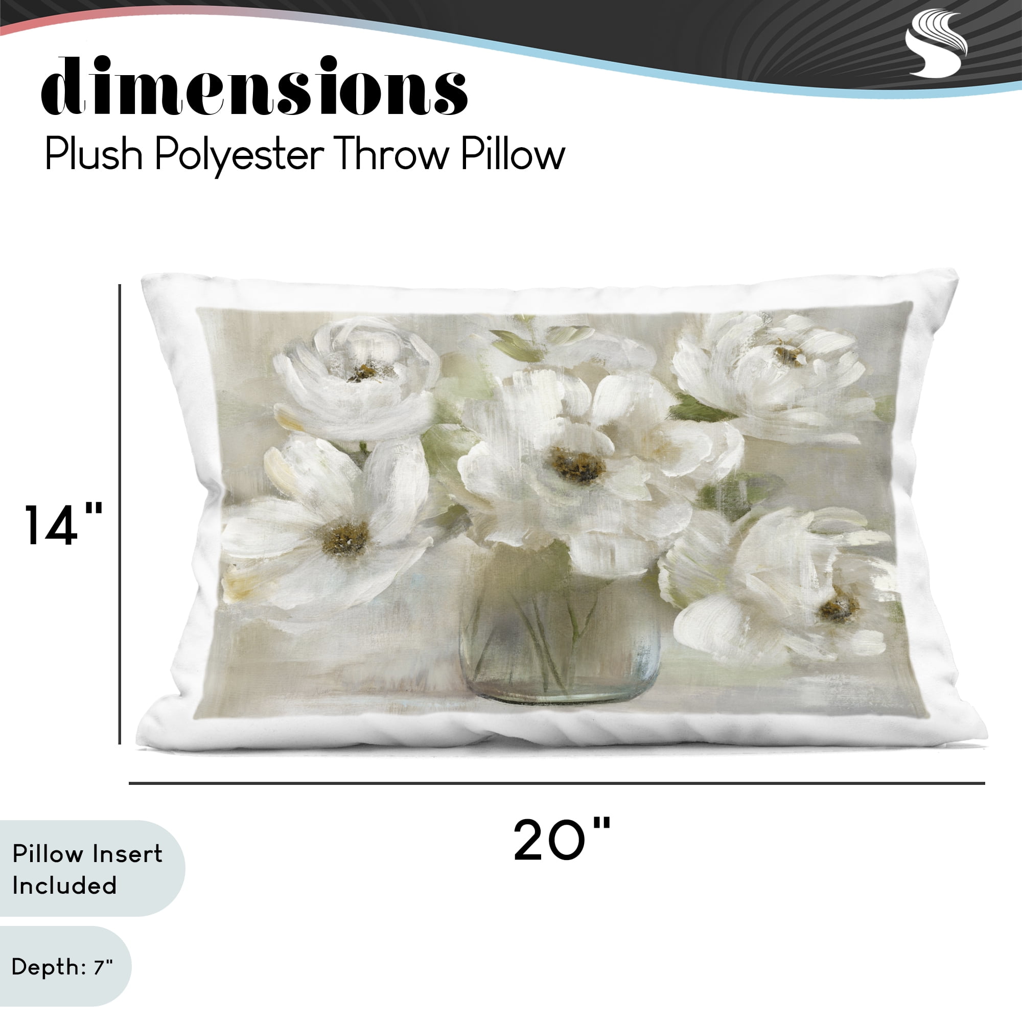 Stupell Industries Gentle White Petals in Vase Decorative Printed Throw Pillow, design by Nan, 14 x 7 x 20