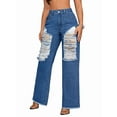 thumbnail image 1 of Pantalones Vaqueros Vintage para Mujer, Estilo Urbano, con Dobladillo Sin Rematar, Rotos, Cintura Media, Holgados, Ajustados, Informales, con Cremallera y Bragueta. Azul Oscuro L, 1 of 9