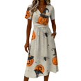 thumbnail image 4 of Womens Halloween Dresses Witch Hat Ghost V Neck Horror Dresses Bat Spider Webeb Short Sleeve Funny Midi Dresses, 2XL, 4 of 5