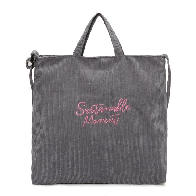 Bolso de pana para mujer, nuevo bolso de mano de estilo universitario Retro con letras bordadas literarias, bolso de mano diagonal de un hombro, bolso grande (gris) JAMW Sencillez