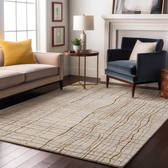 Addison Rugs Mayfield Premium Machine Washable Transitional Stripes Ivory Rectangle Rug, 10' x 14'