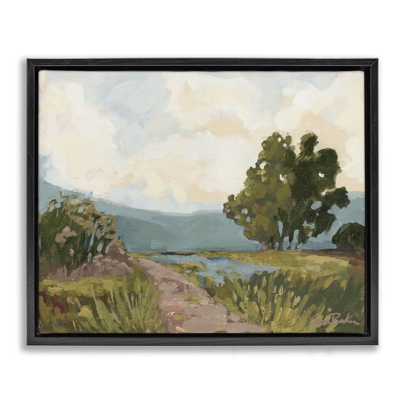 Stupell Industries Traditional Path to Distant Countryside Black Floating Frame Canvas Art, 21 x 17, by Sara Baker