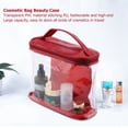 thumbnail image 3 of Organizador de viaje transparente para maquillaje y artículos de tocador, estuche de belleza perfecto con capacidad adicional, bolsa de cosméticos grande de color rojo vino, 3 of 8