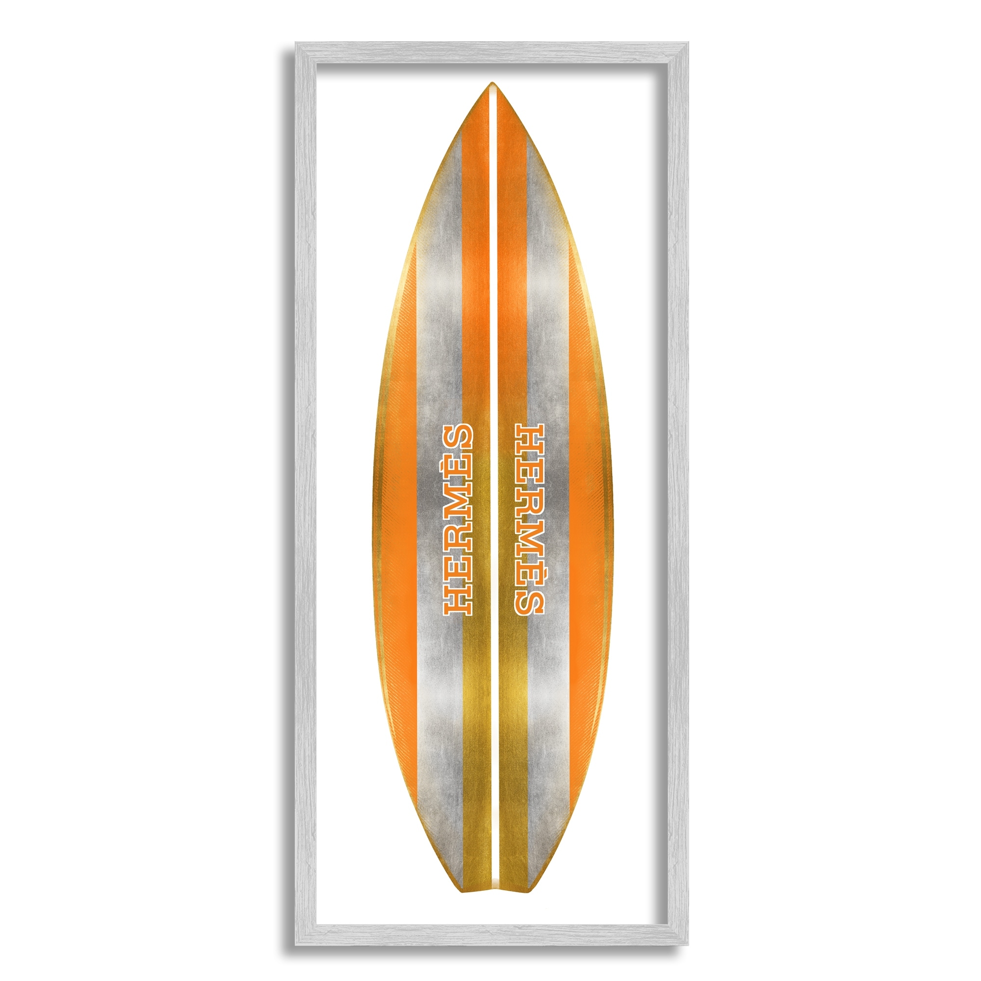 Stupell Industries Orange Glam Stripes Chic Designer Logo Surfboard Framed Wall Art, 10 x 24, Design by Madeline Blake