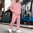 thumbnail image 4 of Mens 2 Piece Outfits Long Sleeve Half Zip Hoodies Joggers Solid Color Pullover Casual Streetwear Comfortable Tracksuit Men Pink XXXL, 4 of 8