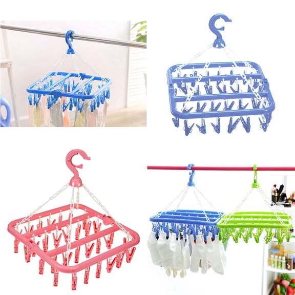 IDEANATEGRATE Laundry Hanger With Clips 1Pcs Foldable Drying Rack For Underwear Socks Towels Bras