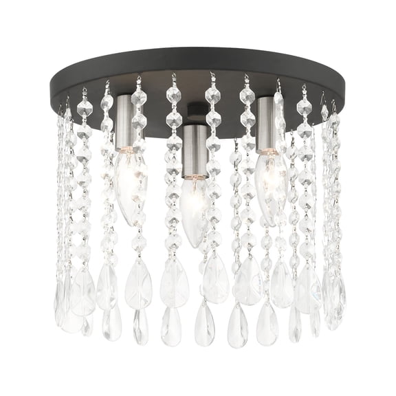51067-04 Livex Lighting Elizabeth - 3 Light Flush Mount in Glam Style - 11 Inches wide by 9.25 Inches high-Black Finish