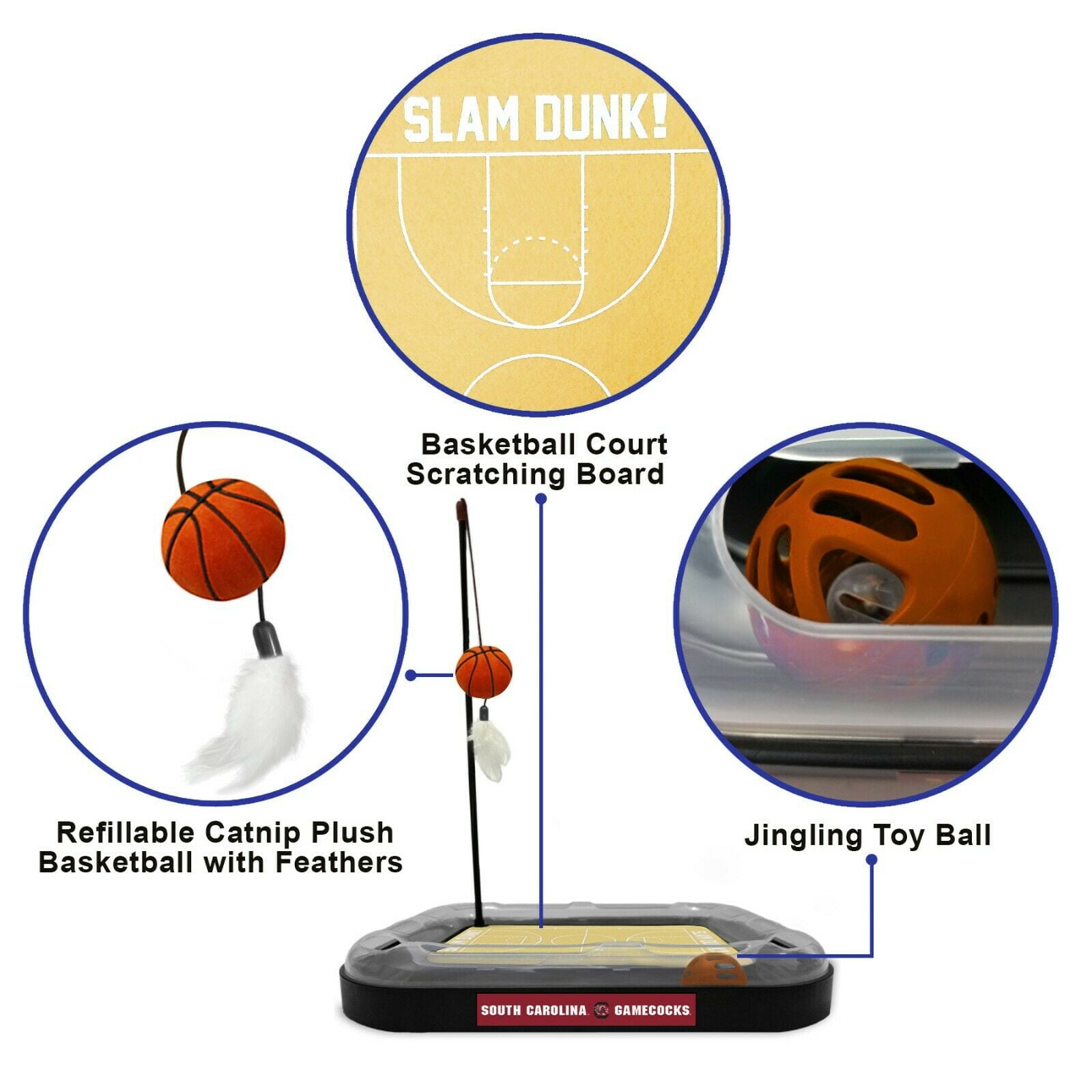 NCAA South Carolina Gamecocks CAT Scratcher Mat Toy with Catnip Plush & Feather Cat Toy 5-in-1 Kitty Toy