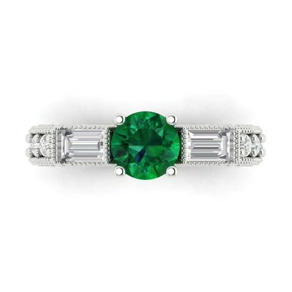 Three-Stone Engagement Ring for Women - 2.33ct Simulated Emerald in 14K White Gold Promise Ring