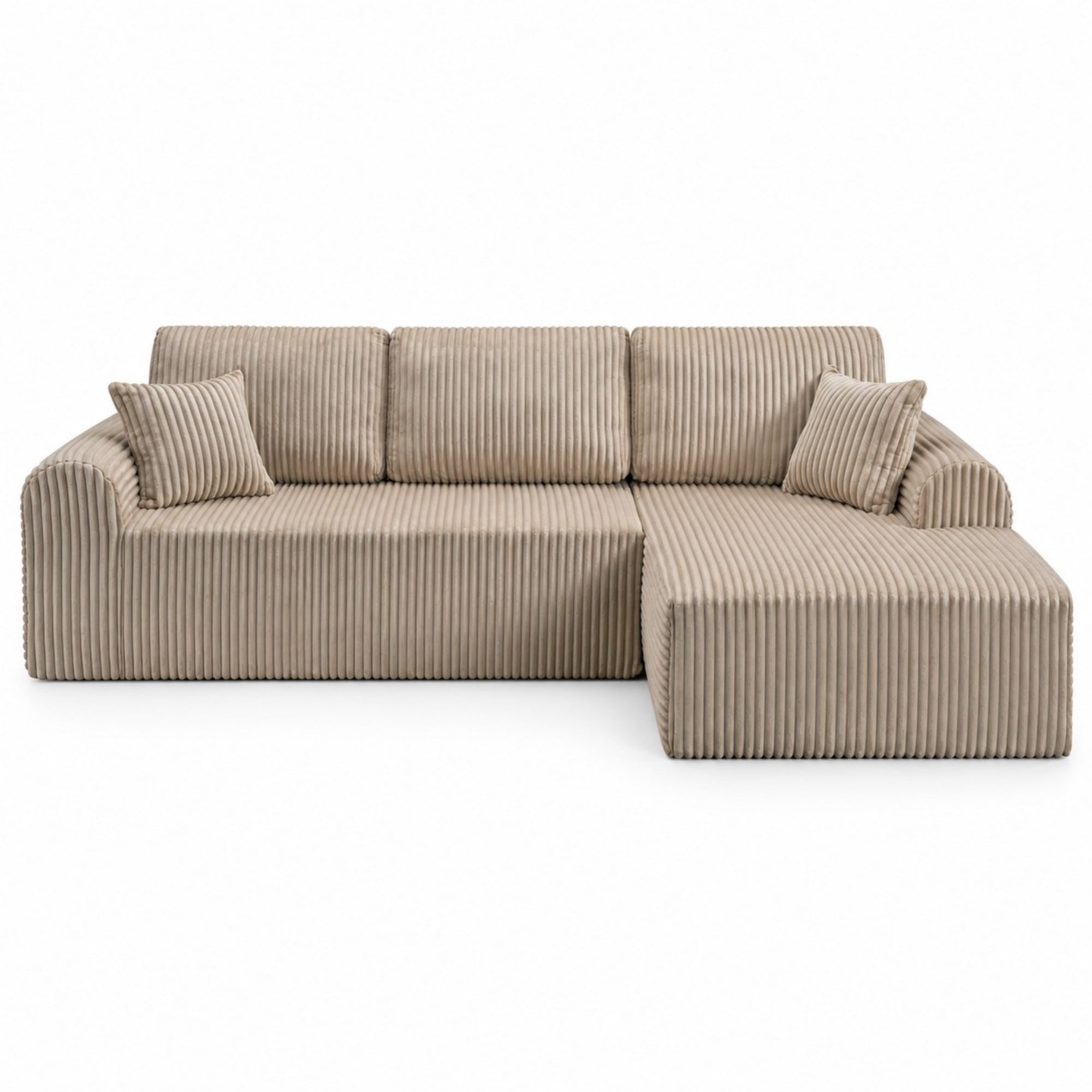 DEALTOPS 109" Corduroy L-Shape Floor Cloud Couch, Deep Seat Modular Sectional Sofa, Right Chaise, Dark Beige