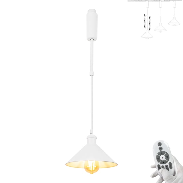 FSLiving Adjustable Height J Type Track Lighting Modern White Iron Cone Shade, Smart Edison Bulbs, 2200K-6500K Track Mount Rustic Cottage Style with Timer Decorate for Dinning Table Top Kitchen