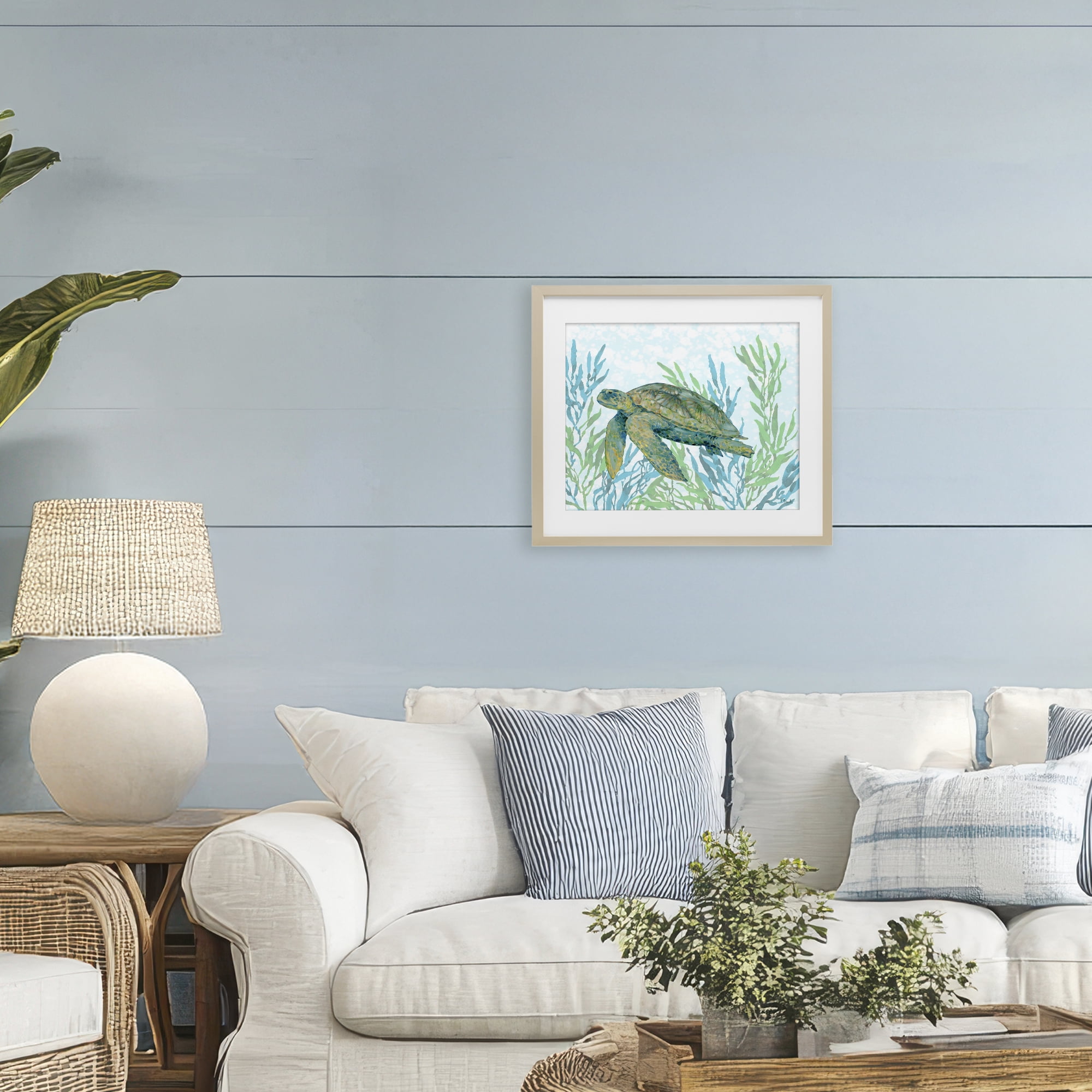 Stupell Industries Tasman Turtle in Seagrass Birch Framed Print Under Glass, design by Paul Brent