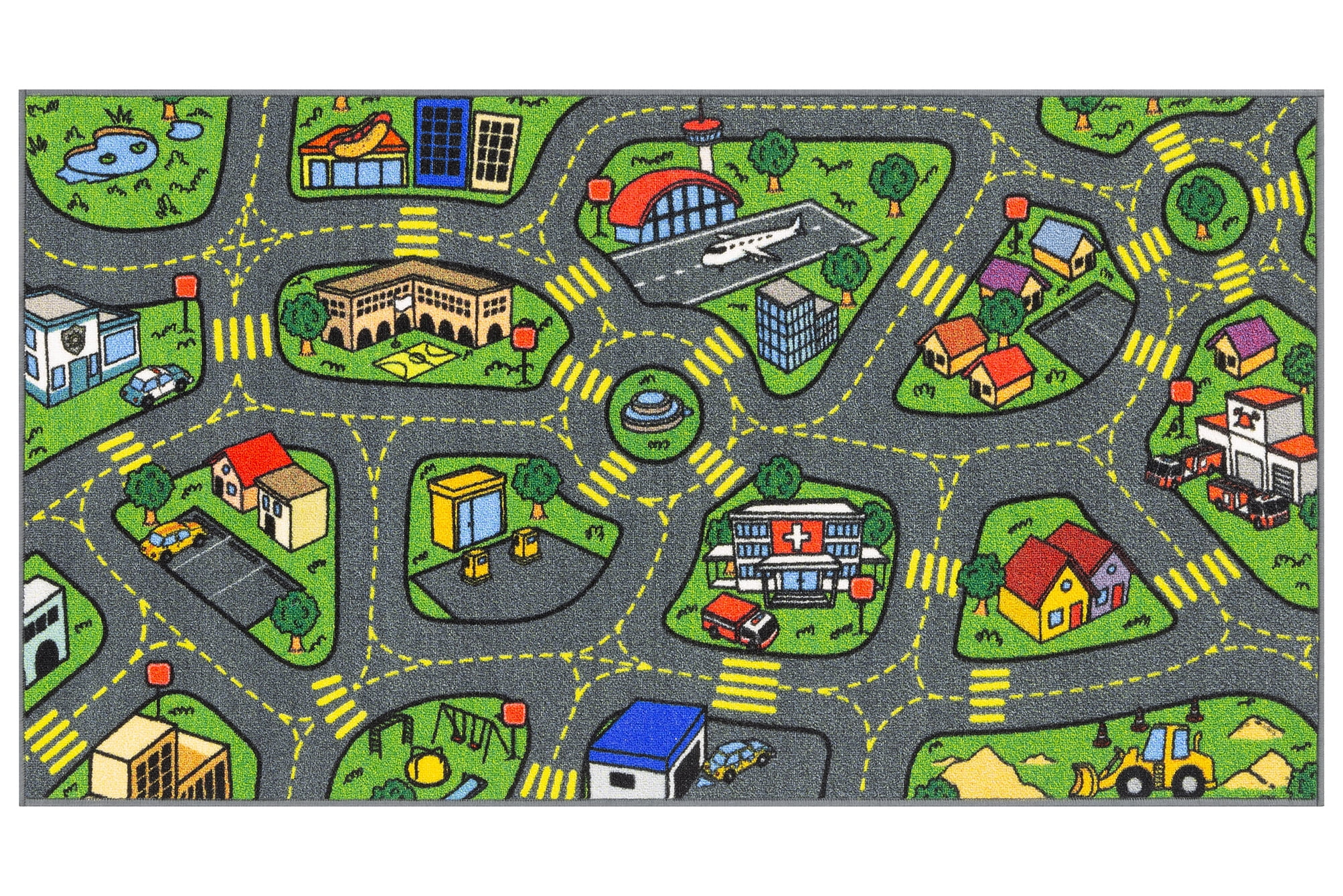 5x7 Kids Area Rug Play Road Driving Time  Street Car Map City Fun Time  New Gray 